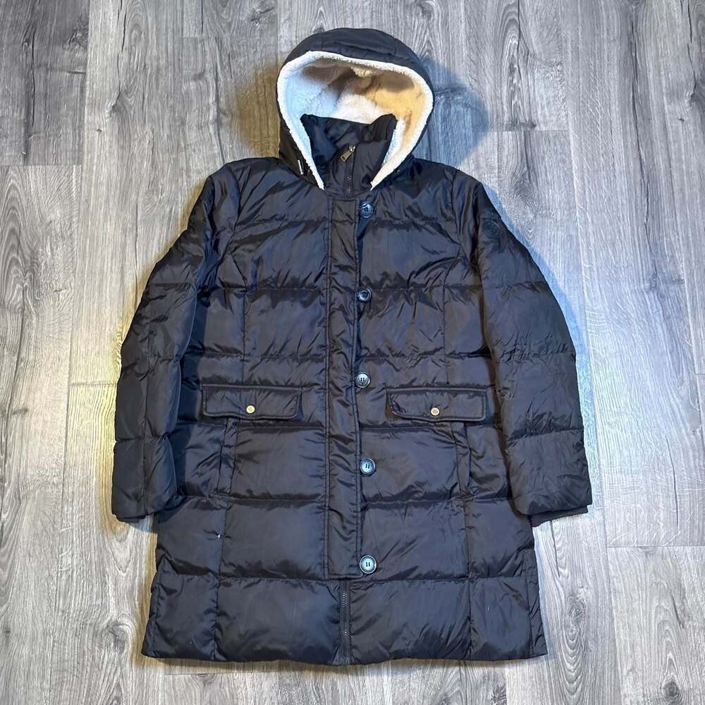 Lauren Ralph Lauren Long Puffer Jacket Black XL Sherpa Hooded Down Coat